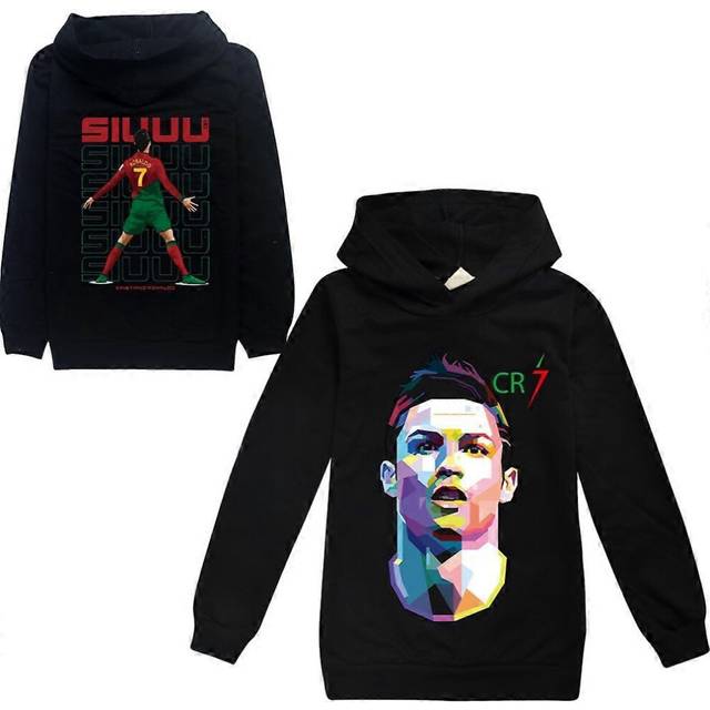 (Black, 110cm) Ronaldo HoodieWorld Cup No.7 Christmas Gifts Football Star Hoodie Boys Hooded