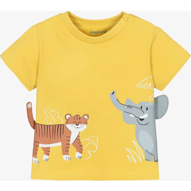 Mayoral Boys Yellow Cotton Elephant & Tiger T-Shirt - 9 month