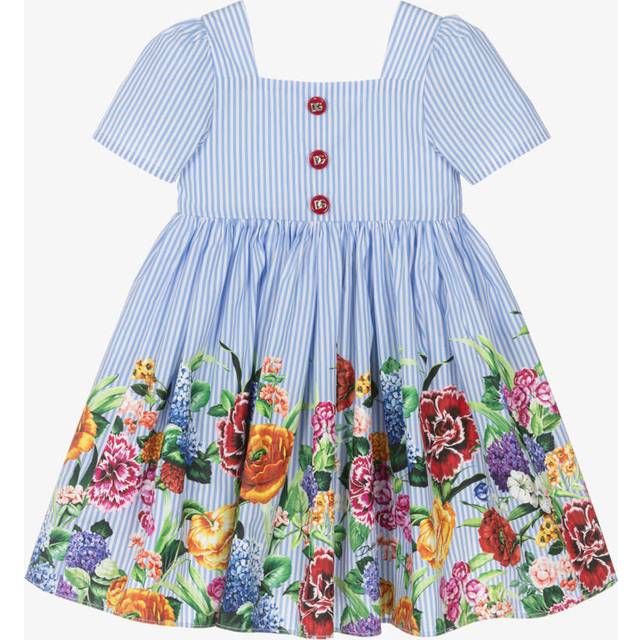 Dolce & Gabbana Baby Girls Blue & White Stripe Floral Dress - 18-24 month