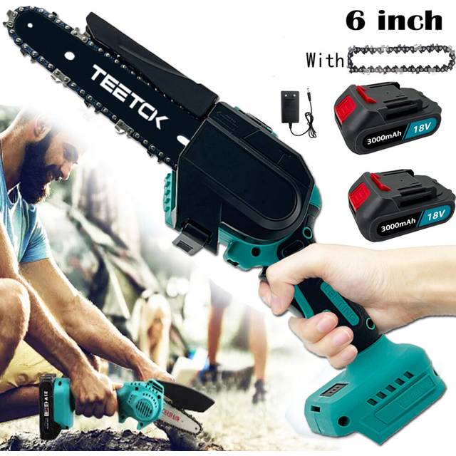 6-Inch Coldless Mini Chainsaw +2x3.0A Battery +Charger+1 Saw Chain-Makita Compatible