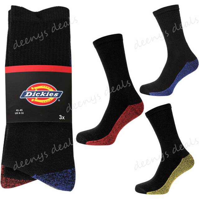 (Assorted Colours ( Red, Green, Blue), 1 Pair) 12 Pairs DICKIES Mens Industrial Crew Boot Work Socks Thick Heavy Duty 6 11 lot