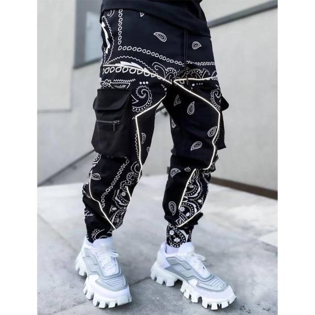(black, M) Hip Hop Printing Pants Men Trousers Fashion Streetwear Sweatpants for Men Joggers High Street Loose Cargo Pants Men