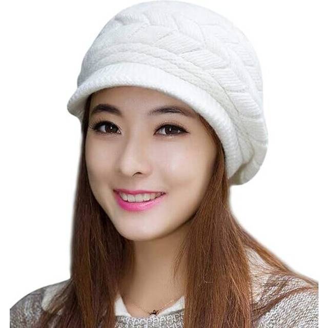 Women Winter Warm Knit Hat Wool Snow Ski Caps with Visor