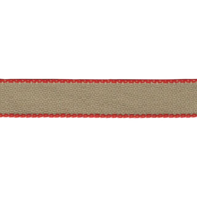 Berisfords Hopsack Ribbon 3 Natural/Red - 7mm - per metre