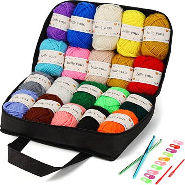 20 Pack of Acrylic Knitting Crochet Yarn Skeins - 30g Assorted Colour Bonbons with Bag - 60m/65.61 Yards - Wool Perfect for Colourful Handcrafts and