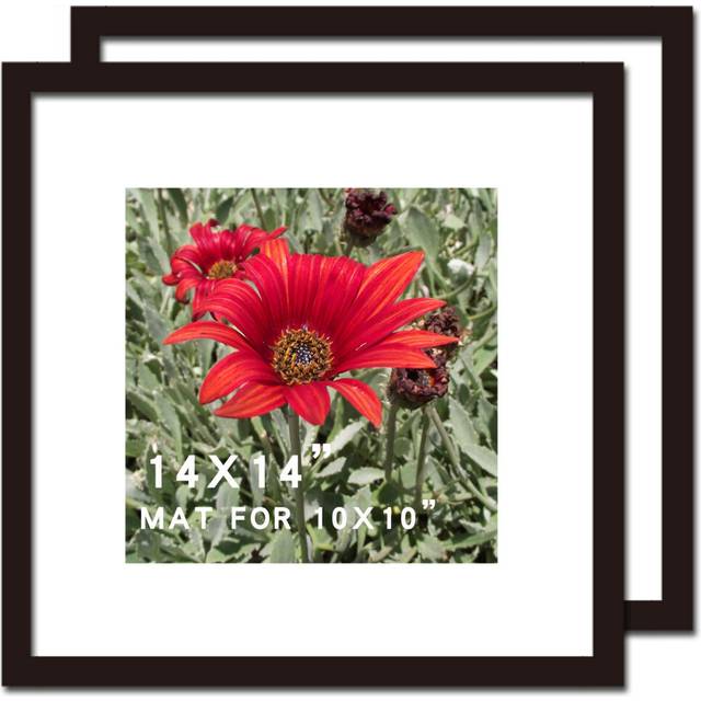 SKAOTUS 14x14 Picture Frame Black 2 Pack Solid Wood for Mat 10x10 Wall Mounting Square Poster Photo Frames