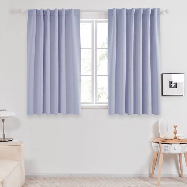 Deconovo Solid Back Tab and Rod Pocket Curtains Thermal Insulated Blackout Window Curtains for Kitchen 52Wx54L Inch Light Purple 2 Panels