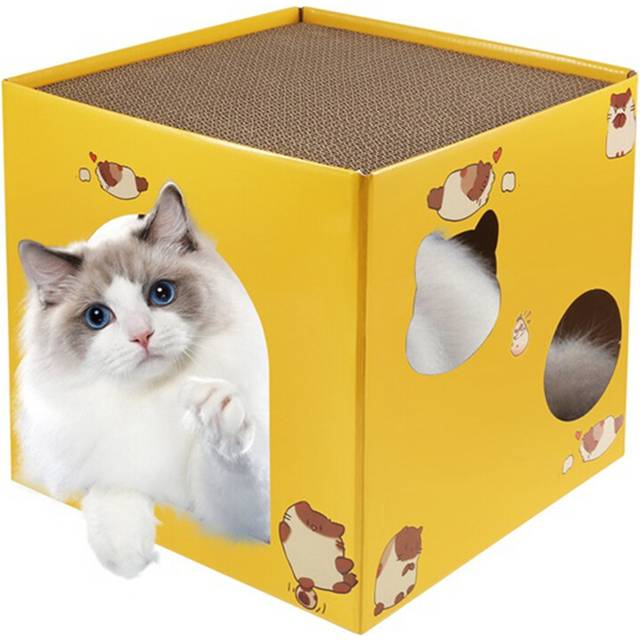 Cat Cardboard House with Scratch Pads Corrugated Bed Box Cats for Small Animals Bunny Indoor