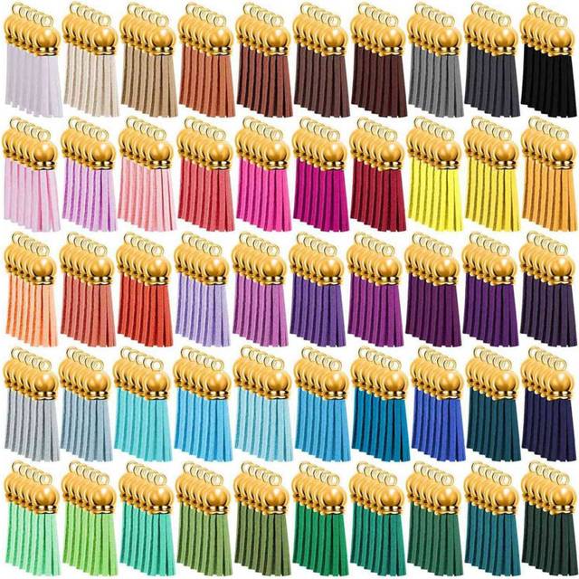 250 Pieces Keychain Tassels Bulk Colored Leather Pendants for DIY Keychain and Craft, 50 Colors