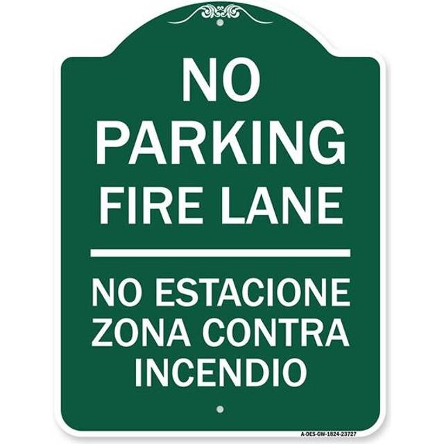SignMission A-DES-GW-1824-23727 18 x 24 in. Designer Series Sign - No Parking Fire Lane No Estacione Zona Contra Incendio, Green & White