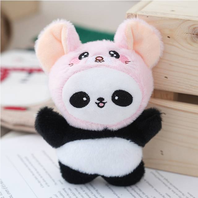 (Pink) Lovely Stuffed Panda Keychain For Girls Customizable Cute Plush Keyring In Multiple Colors