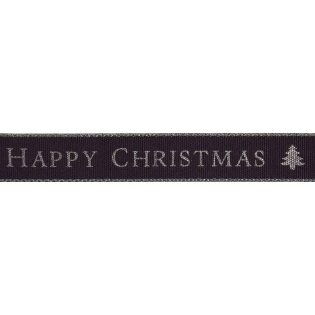 Berisfords 15mm Happy Christmas Ribbon - Charcoal - per metre