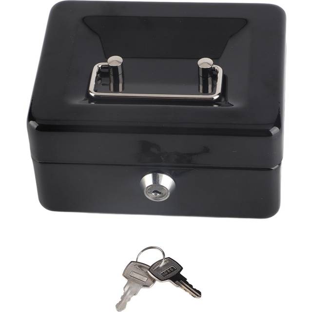 6in Mini Portable Cash Box Lockable Security Money Safe Box with Key Lock Home Office UseBlack black