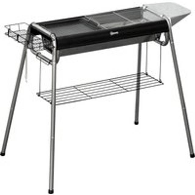 Outsunny Black Charcoal Barbecue Grill with Griddle Plate - 75 x 63 x 107cm