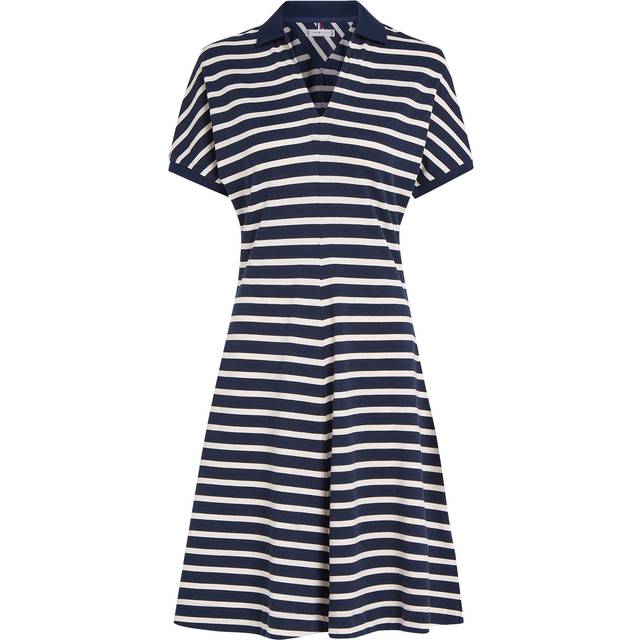 Striped Full Polo Dress - Navy/White - M