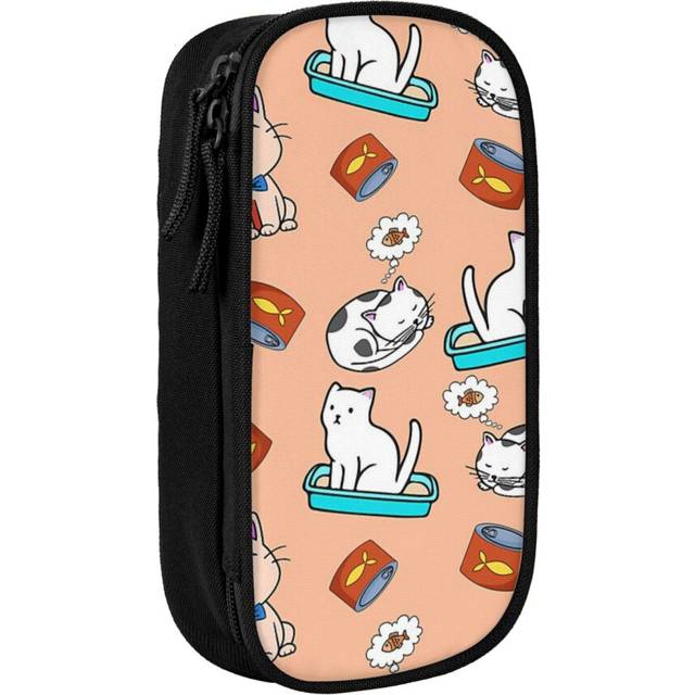 Pencil Case Cute Seamless Pattern Cat Pen Holder Box Pouch Bag with Double Zippers for School Office Work