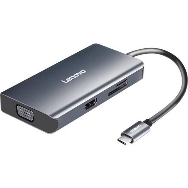 Lenovo LX0807G Type-C Hub 7-in-1 Type-C Converter Aluminum Alloy Shell HD+VGA+PD Charging grå