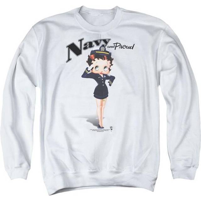 Trevco Sportswear BB733-AS-6 Betty Boop Navy Boop Adult Crewneck Sweatshirt, White - 3X