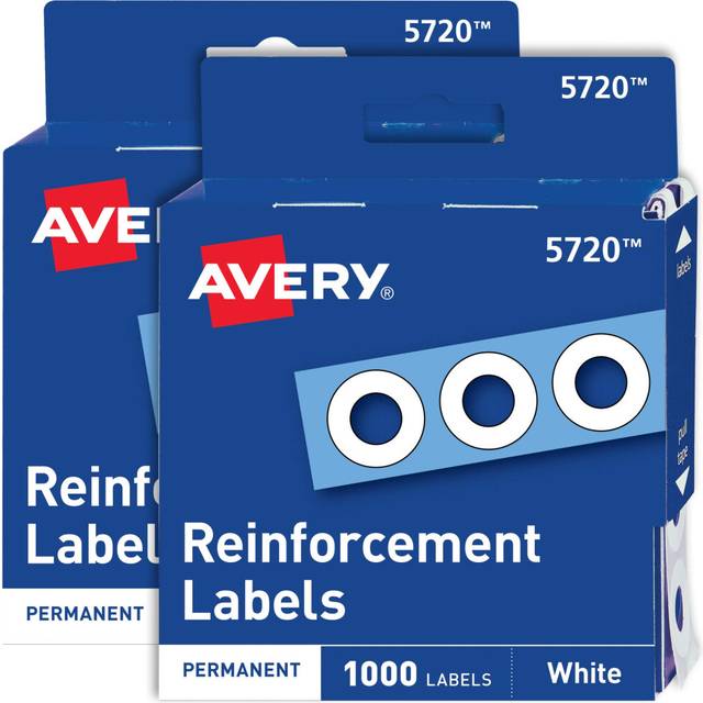 "Avery Self-Adhesive Hole Reinforcement Stickers  1/4"""""""" Diameter Hole Punch Reinforcement Labels  White  Non-Printable  1 000 Labels Per Pack  2-Pack"