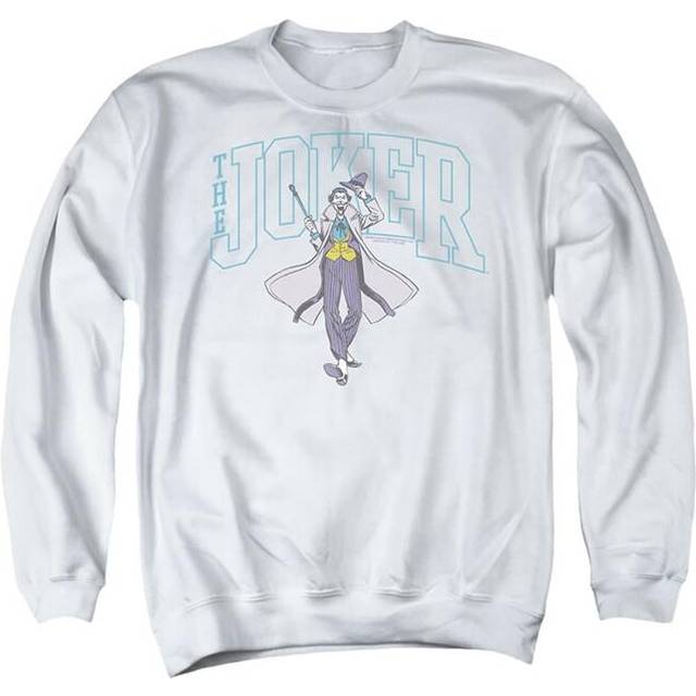 Trevco Sportswear BM3479-AS-2 Batman Joker Varsity On White Adult Crewneck Sweatshirt, White - Medium