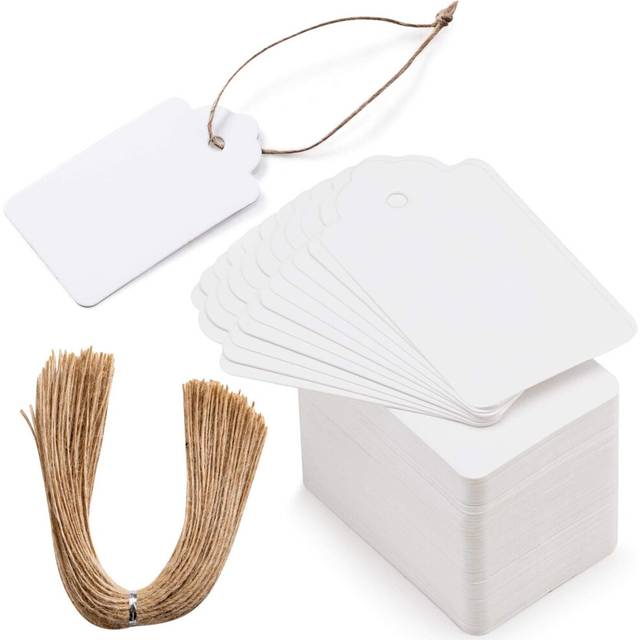 Primbeeks 200pcs Premium Gift Tags  White Gift Tags with 200 Root Natural Jute Twine  Blank Gift Tags with String  Gift Tag Labels for Wedding Christm