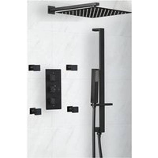 Preto - Modern 3 Outlet Triple Thermostatic Mixer Shower Valve with Wall Mounted 300mm Square Rainfall Shower Head&44 Hand Shower Handset Slide Rail