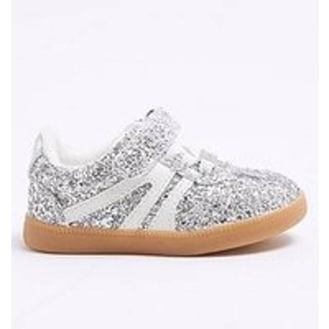 River Island Mini Girls Silver Glitter Velcro Trainers - c8
