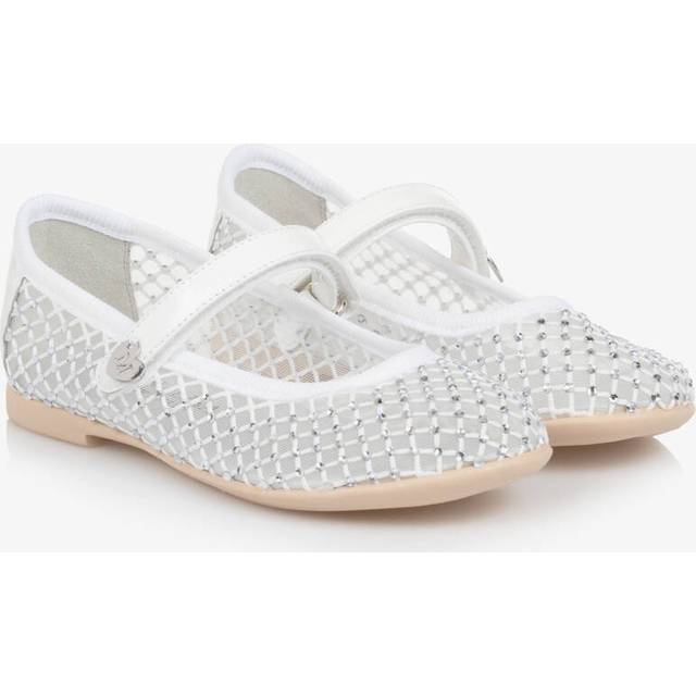 Monnalisa Girls White Diamanté Mesh Ballerina Shoes - 33