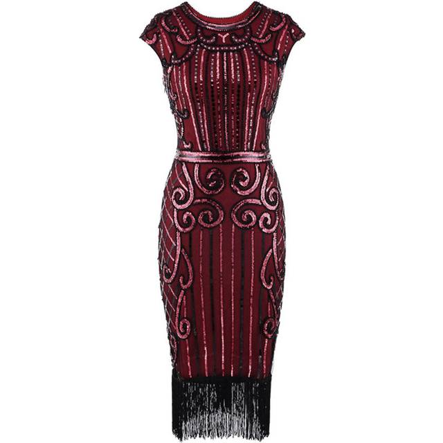 (L, Red) Hot Sale-josephine Vintage Dress  Great Gatsby Retro Dress 1920s Flapper Dress Cocktail Women Dress