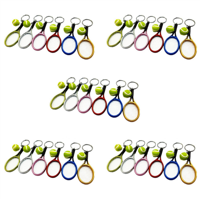 30Pcs Mini Tennis Racket Ball Keychain Pendant Bag Accessories for Sport Advertisement Fans Souvenirs Key Ring