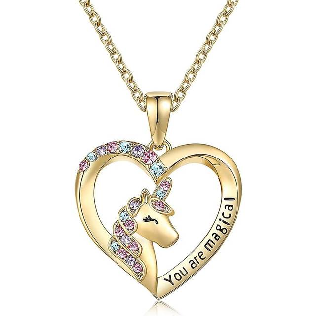 (As show, One size) Ungent Them You Are Magical Unicorn Necklace For Girls Crystal Heart Pendant Necklaces Unicorn Jewelry Gifts For Girls Daughter Gr