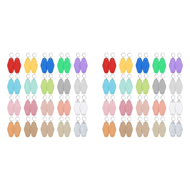 80 PCS Hotel Keychain Blank with Key Rings, 20 Colors Plastic Rhombus Motel Keychain, Sublimation Blanks