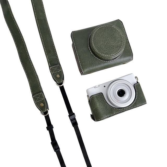 Digital Camera Protective Case PU Leather Camera Storage Bag with Removable Shoulder Strap green