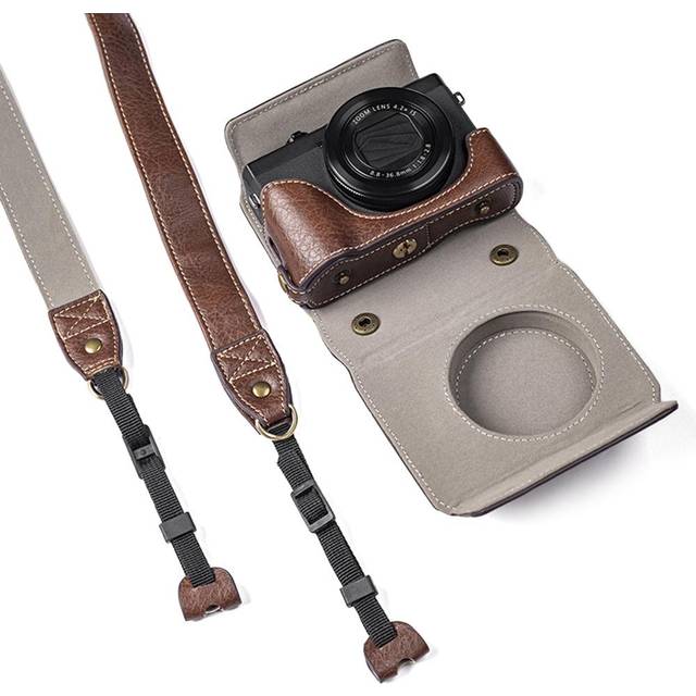 Digital Camera Protective Case PU Leather Camera Storage Bag with Removable Shoulder Strap tan