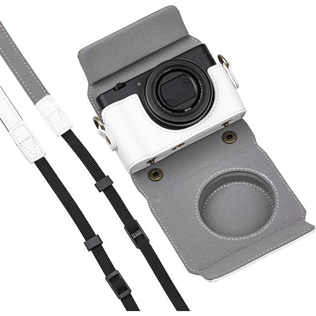 Digital Camera Protective Case PU Leather Camera Storage Bag with Removable Shoulder Strap white