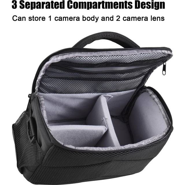 Padded Camera Bag Travel Camera Shoulder Bag Water-resistant Shock-proof Camera Case Messenger Bag black