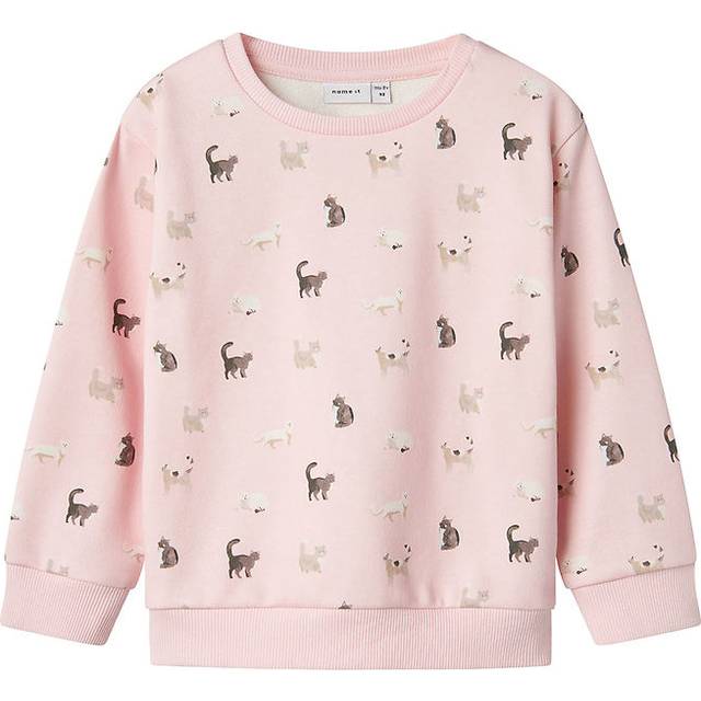 Name It Sweatshirt - NmfBrigitta - Ballerina/Melange m. Katter - Name It - 4 år (104) - Sweatshirt