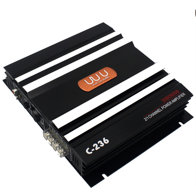 3800 W Car Amplifier 2 Channel Black Aluminum Alloy High Power Stereo Audio for Subwoofer