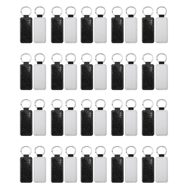 40Pack Sublimation Blanks Keychain Glitter PU Leather Heat Transfer Keyring Keychains Blank Black
