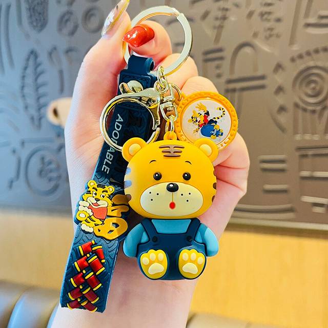 (Blue Tiger) Unique Cartoon Tiger Keychain For Couples Pvc Cute And Adorable Bag Accessory