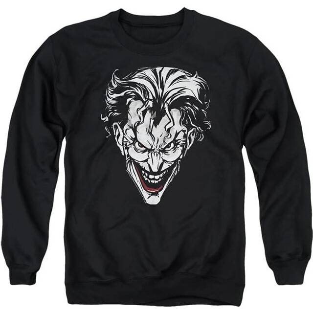 Trevco Sportswear BM3471-AS-2 Batman Joker Red On Black Adult Crewneck Sweatshirt, Black - Medium