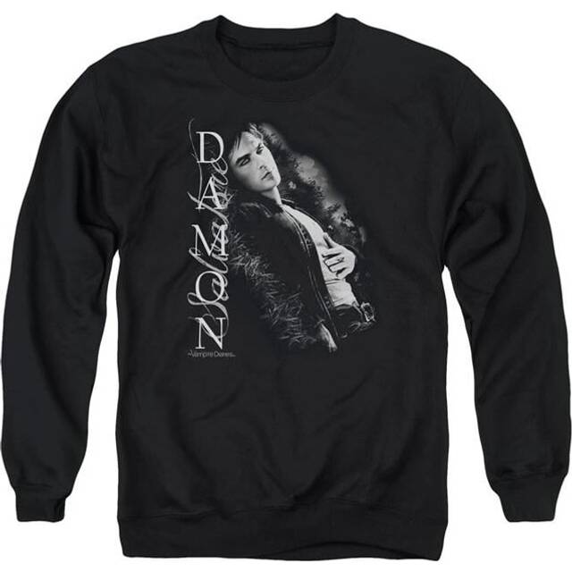 Trevco Sportswear WBT452-AS-3 Vampire Diaries Besides Me Adult Crewneck Sweatshirt, Black - Large