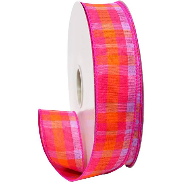 "Morex Ribbon Color Chic Plaid Ribbon  Magenta/Tangerine  1.5"""""""" x 50 Yd"