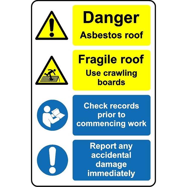 Danger asbestos roof use crawling boards safety sign - 1mm Plastic sign - 400mm x 300mm