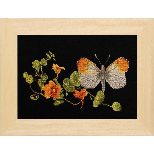 Thea Gouverneur - Counted Cross Stitch Kit - Butterfly-Nasturtium - Aida Black - 18 Count - Embroidery Kits for Adults - Crafts - DMC Embroidery Threa