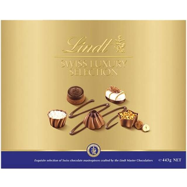 Lindt Swiss Luxury Selection - 44 Assorted Milk, White and Dark Chocolate Box Extra Large, 443g - Gift Present or Sharing Box - Birthday,