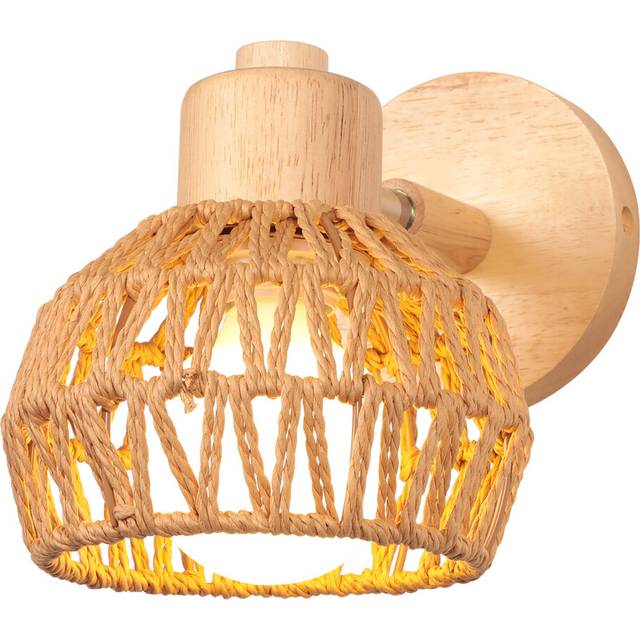 15CM Indoor Wall Light Adjustable Wood Rattan Wall Lights Retro E27 Vintage Wall Sconce for Bedroom Living Room