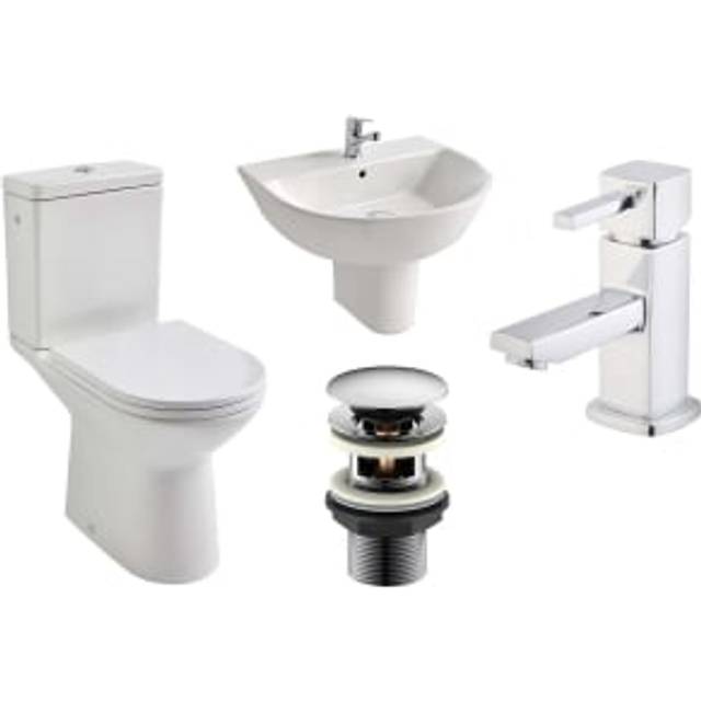 Aris Close Coupled Toilet with Semi Pedestal Basin Cloakroom Suite - White