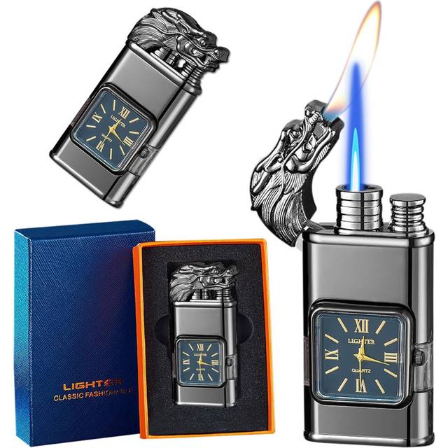 (Dragon) Lighter, Dragon Torch Lighter with Quartz Dial, Adjustable Windproof Jet Lighter with Visible Fuel Window, Refillable Butane Lighter