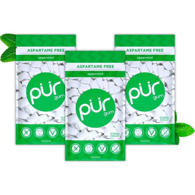 Gum Sugar Free Chewing Gum Made with Xylitol Vegan Aspartame Free Gluten Free & Keto Friendly Natural Spearmint Flavoured Gum 55 Pieces (Pack of 3)